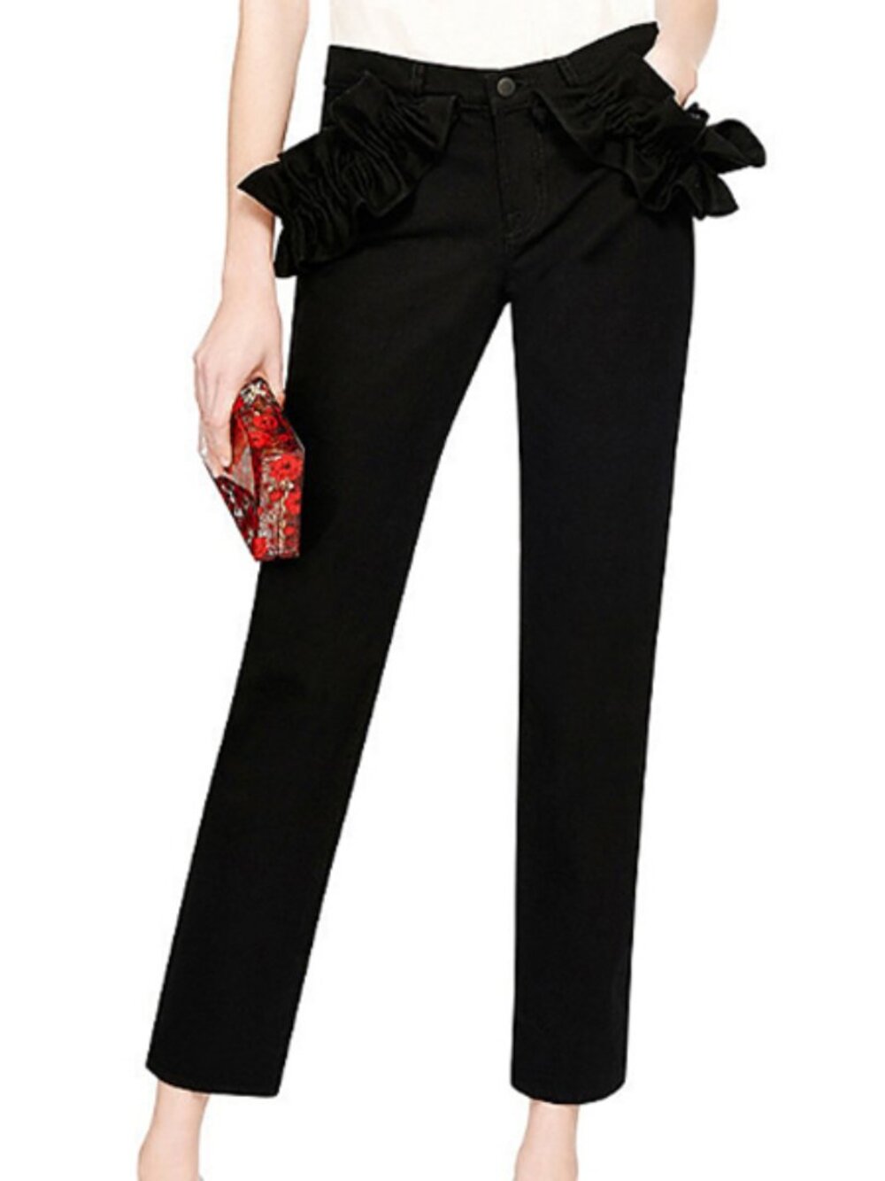 NWT $425 J Brand x Simone Rocha Jake Black Ruffle Slim Boyfriend Jeans 24